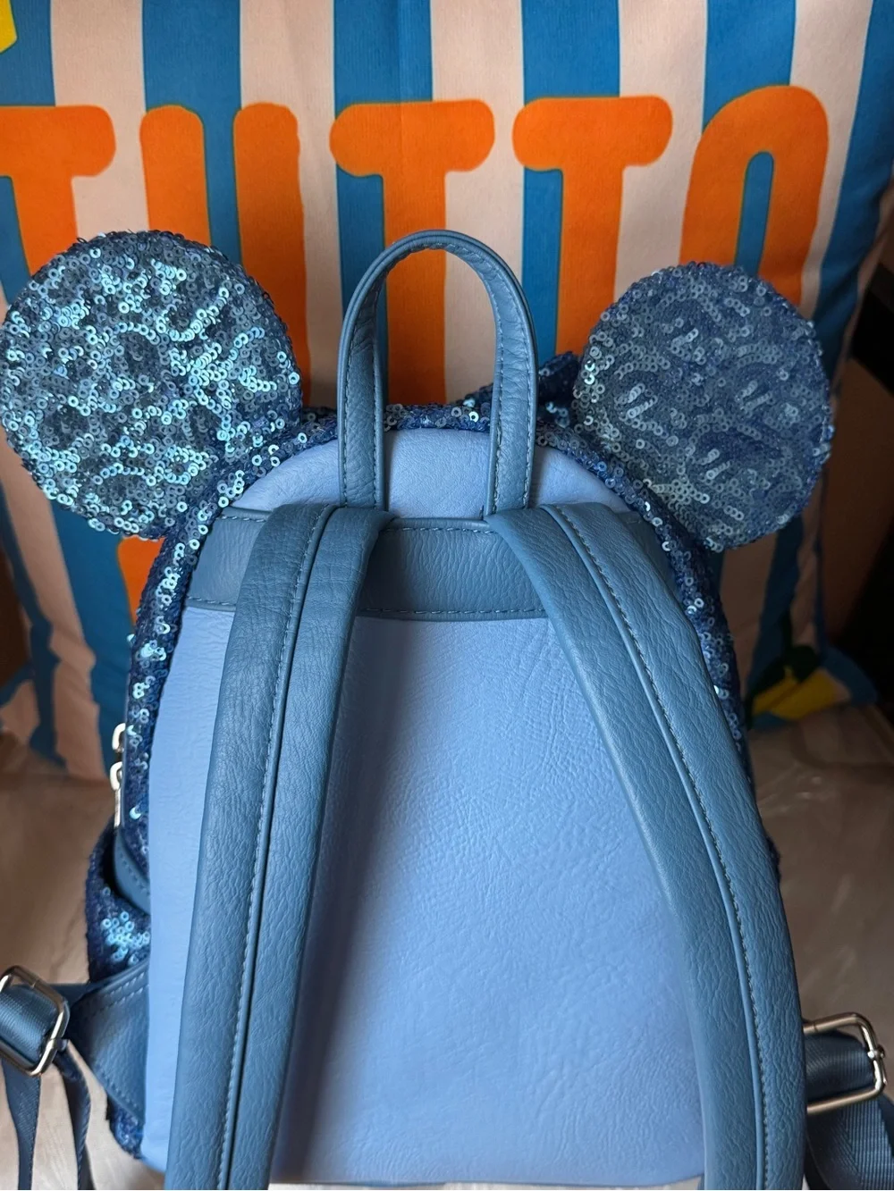 Disney Sparkling Blue Sequin Mini Backpack with Mouse Ears